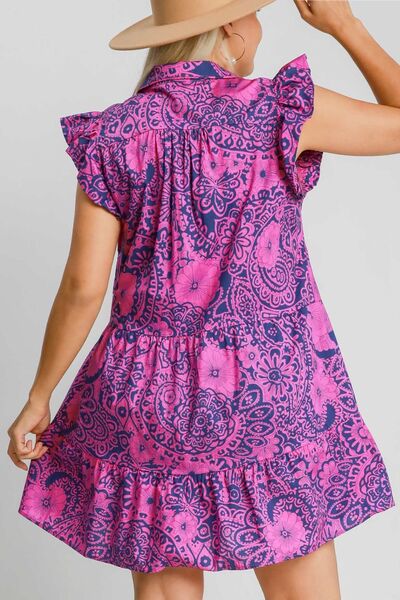 Navy/Pink Printed Ruffle Cap Sleeve Babydoll Dress - Tigbul's Variety Fashion Shop