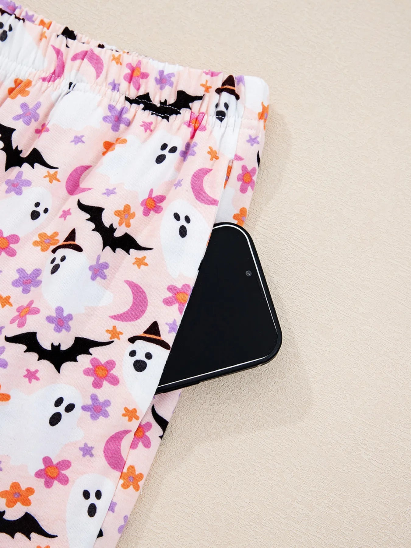 Halloween Ghost Print Button Up Top and Pants Lounge Set - Tigbul's Variety Fashion Shop
