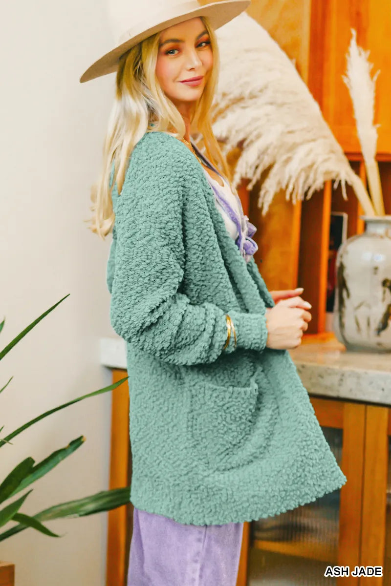 Zenana Long Sleeve Popcorn Sweater Cardigan with Pockets - Tigbul's Variety Fashion Shop
