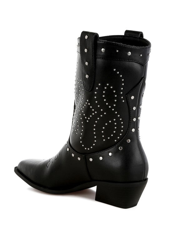 Equine Studded Embroidery Cowboy Boots - Tigbul's Variety Fashion Shop