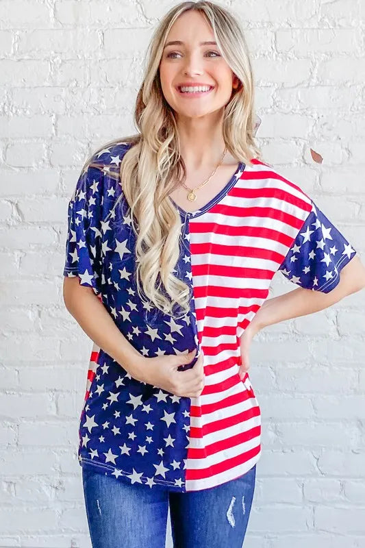 American Flag Short Sleeve Top - Tigbul's Variety Fashion Shop