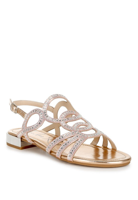 Jisters Cut Out Detail Rhinestone Flat Sandals - Tigbul's Variety Fashion Shop