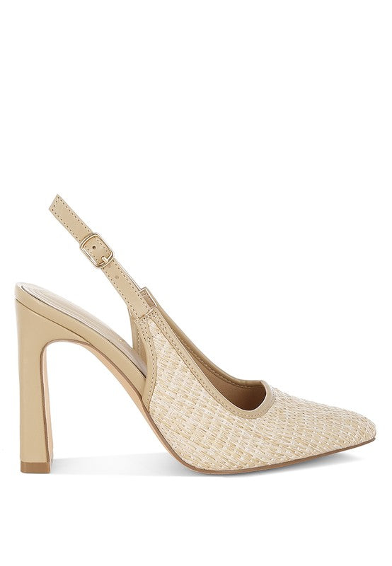 Alzbeta Raffia Pointy Toe Slingback Pumps - Tigbul's Variety Fashion Shop