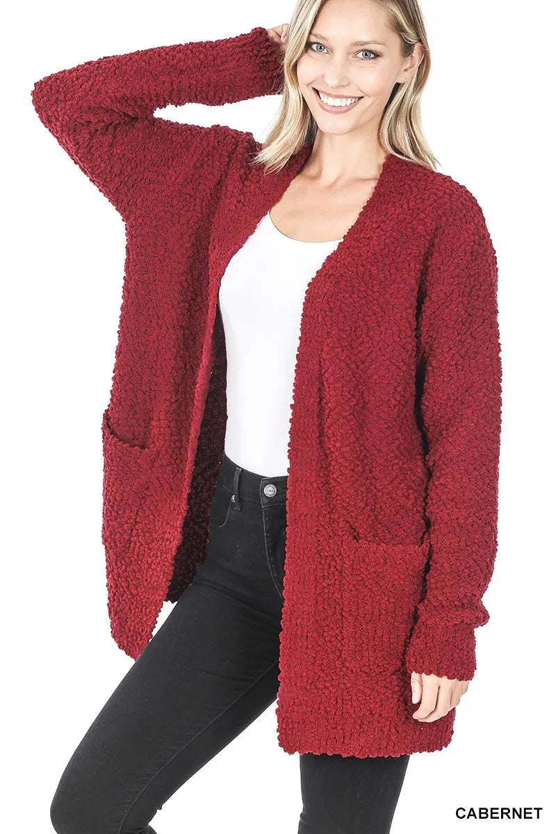 Zenana Long Sleeve Popcorn Sweater Cardigan with Pockets - Tigbul's Variety Fashion Shop