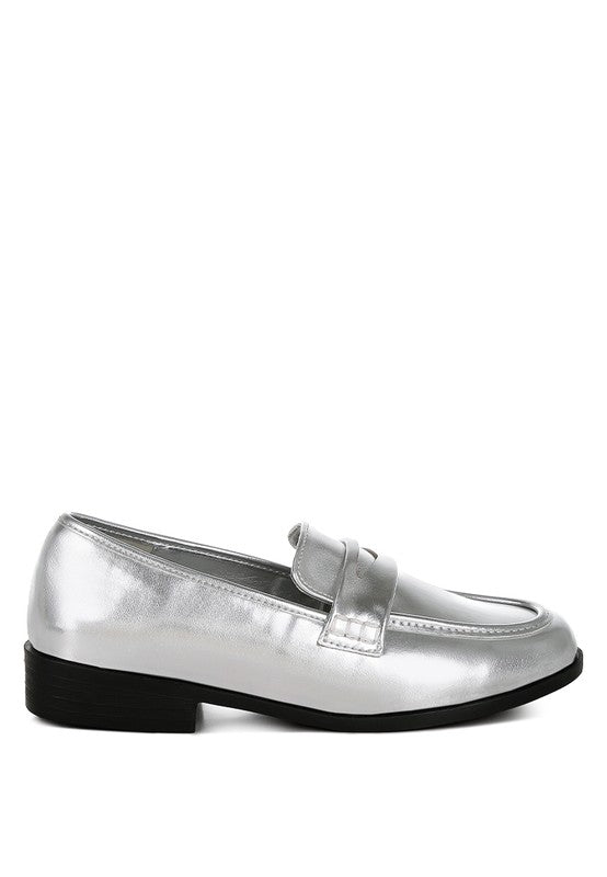 Rugle Metallic Faux Leather Flat Loafers - Tigbul's Variety Fashion Shop