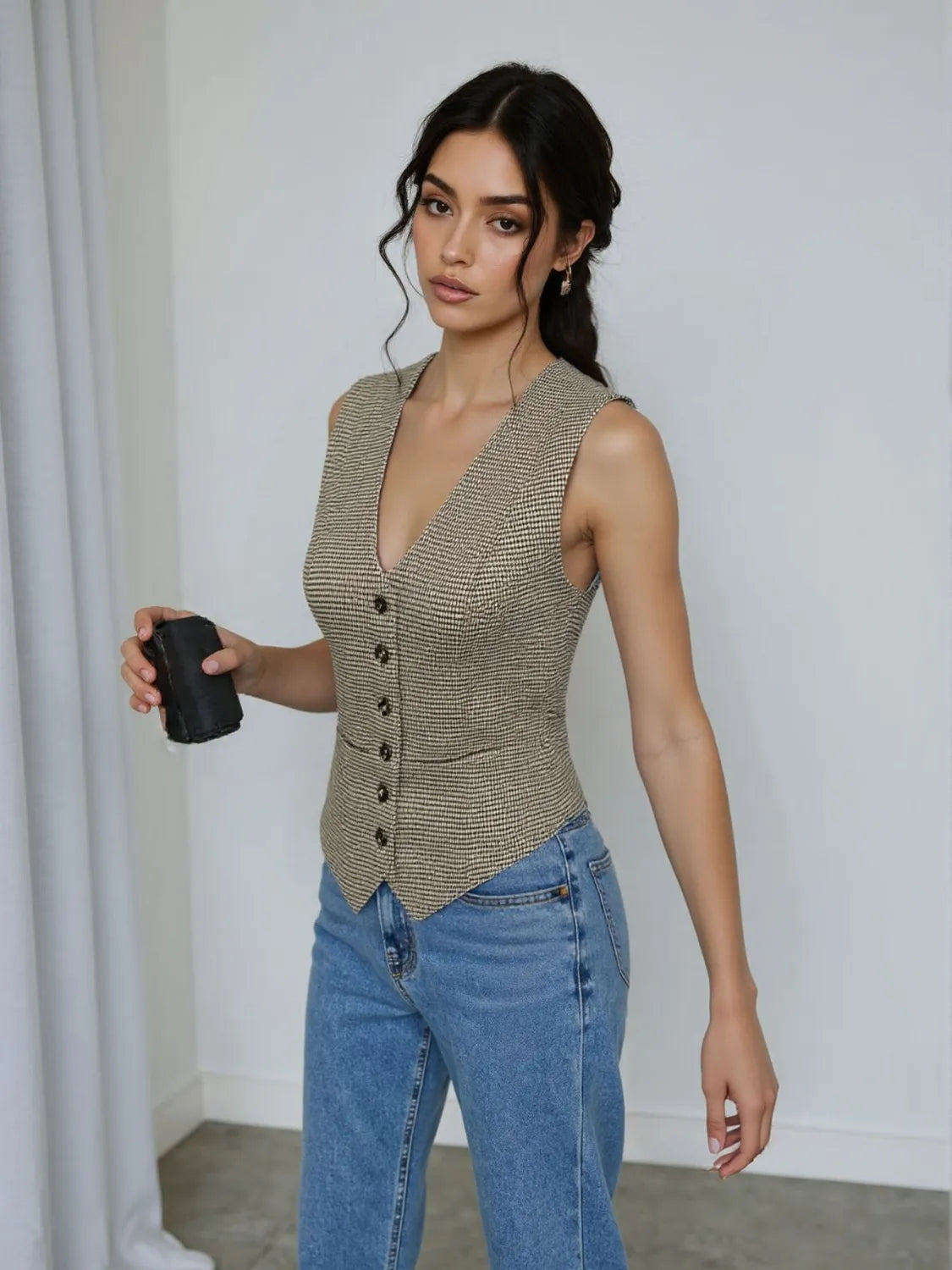 Plaid Button Down Vest - Tigbul's Variety Fashion Shop