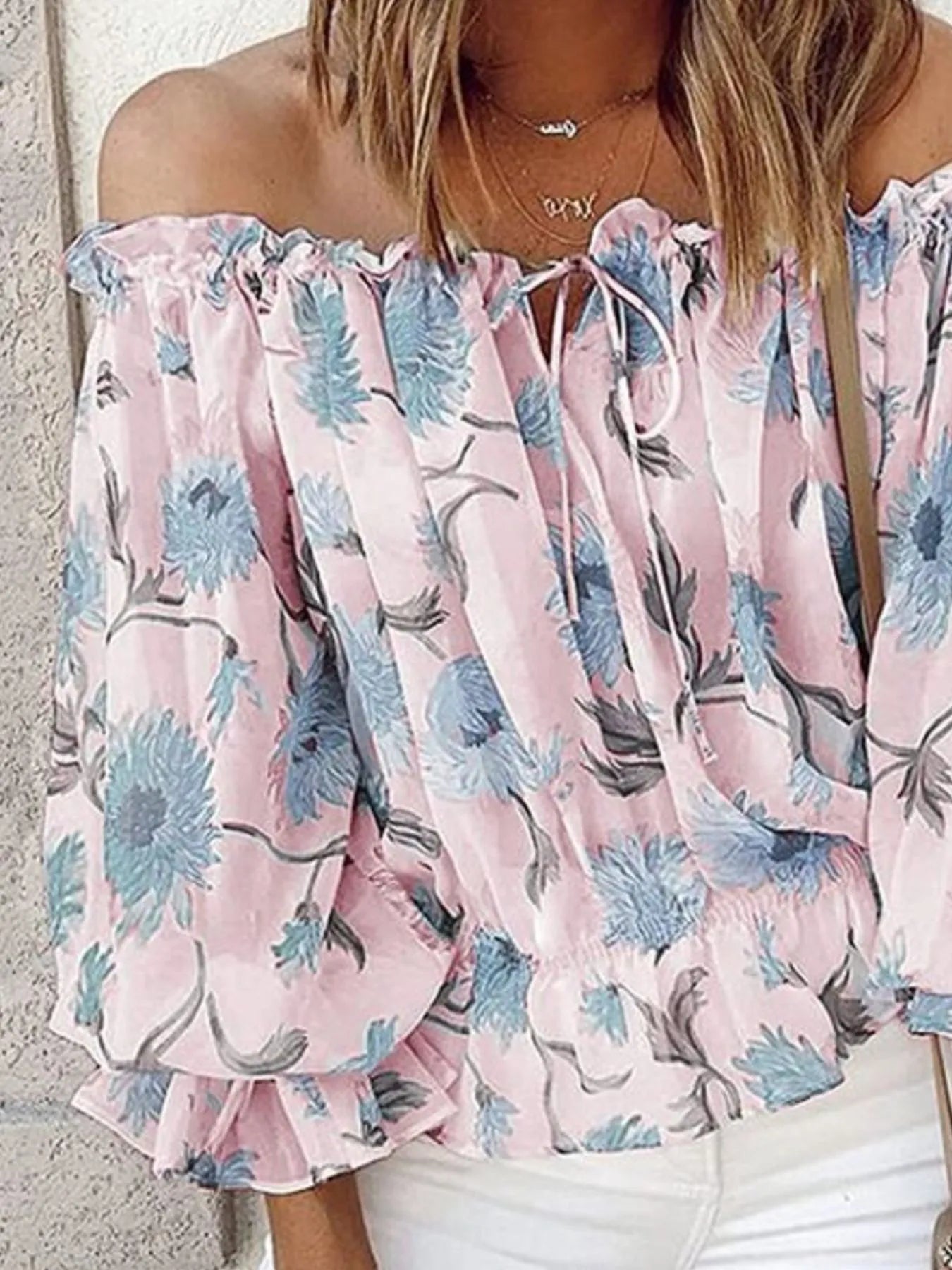 Off-Shoulder Floral Print Blouse - Tigbul's Variety Fashion Shop