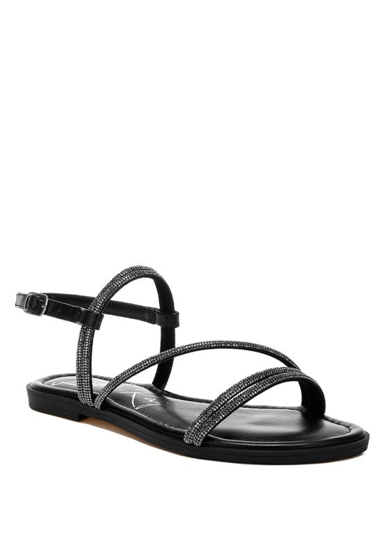 Bawley Rhinestone Strappy Flat Sandals - Tigbul's Variety Fashion Shop