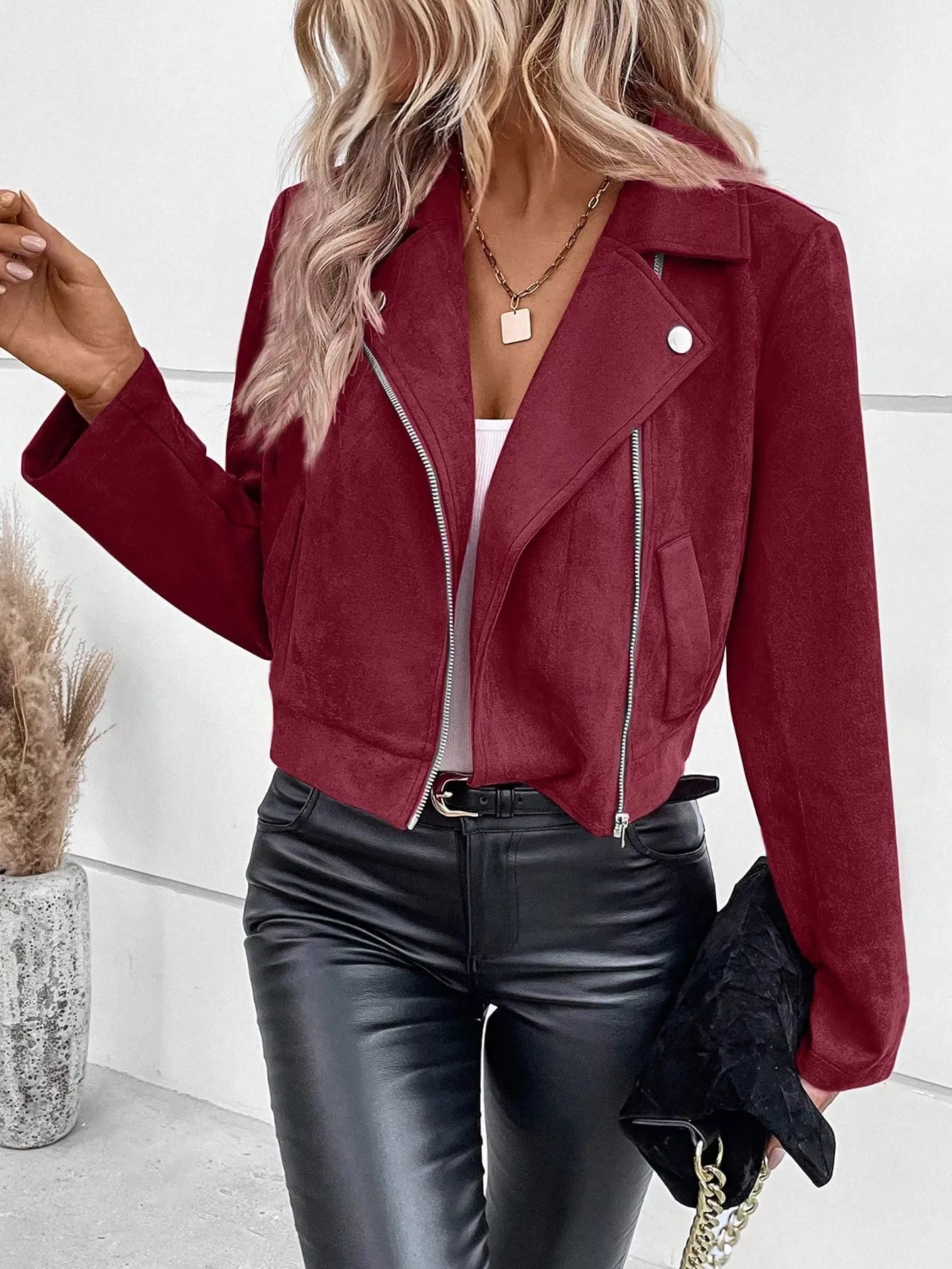 Suede Moto Jacket with Zip Detail - Tigbul's Variety Fashion Shop