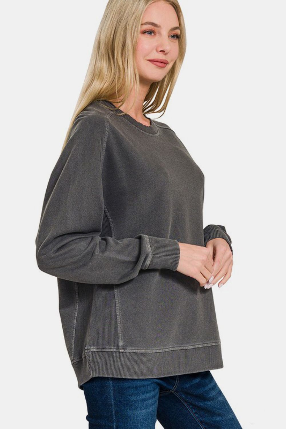 Black Pigment Dyed French Terry Sweatshirt - Tigbul's Variety Fashion Shop