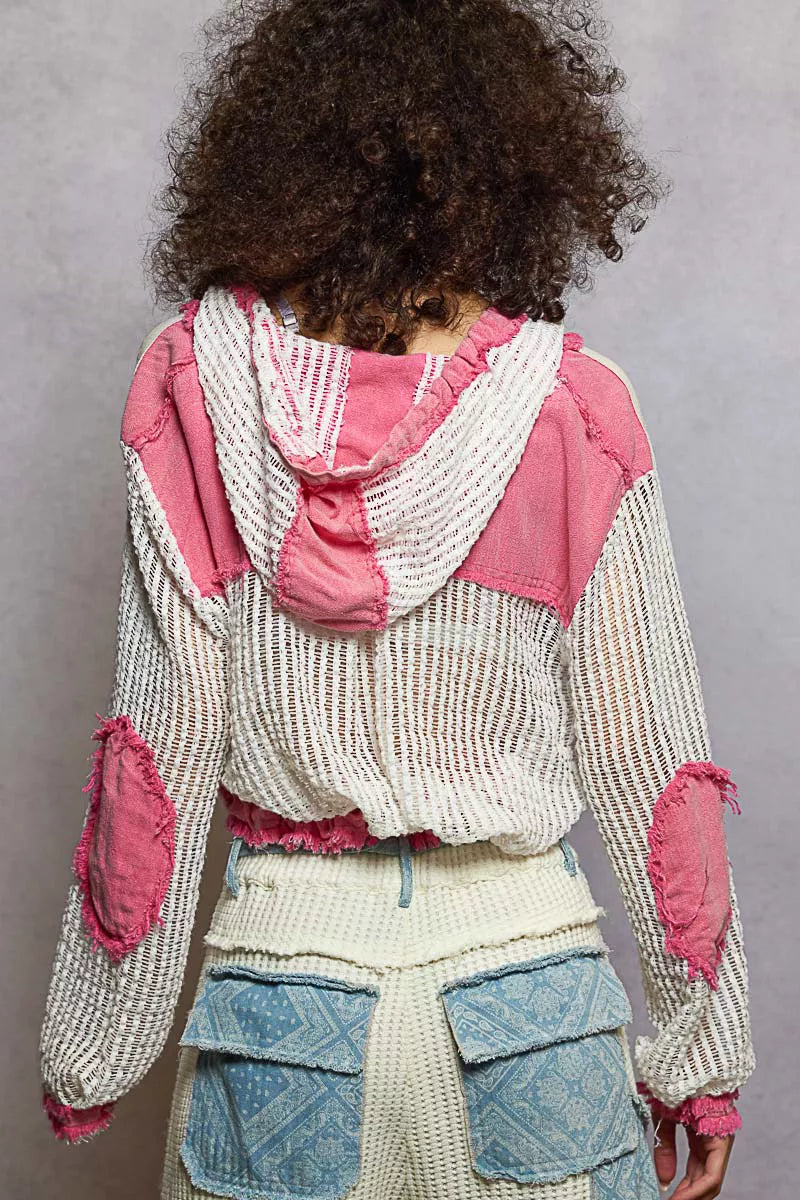 POL Texture Woven Button Down Hooded Shirt with Drawstring Hem - Tigbul's Variety Fashion Shop