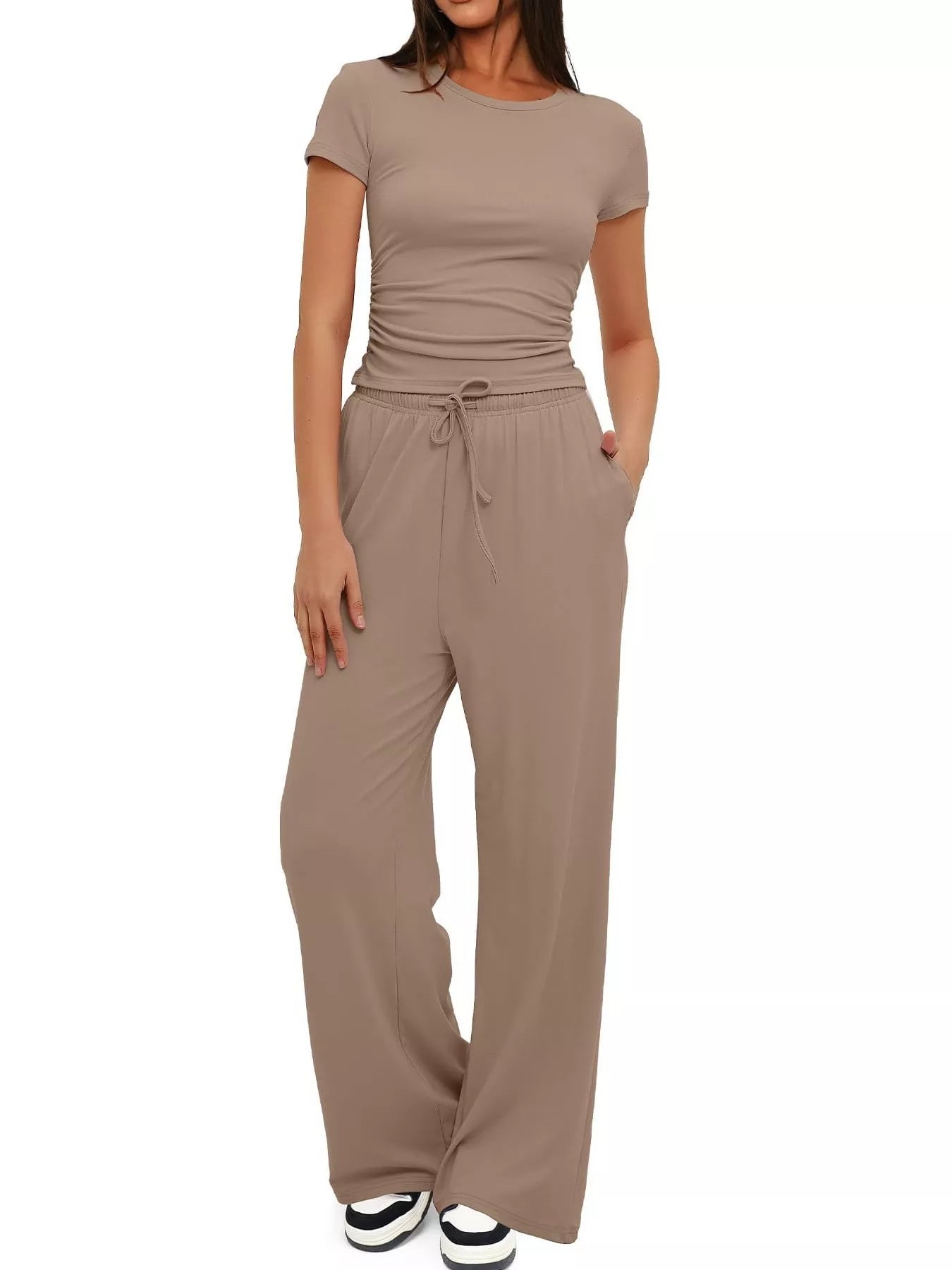 Round Neck Short Sleeve T-Shirt and Pants Set - Tigbul's Variety Fashion Shop