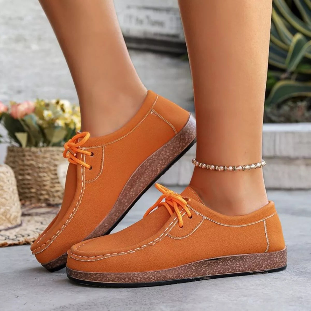 Round Toe Lace Up Slip-Ons - Tigbul's Variety Fashion Shop