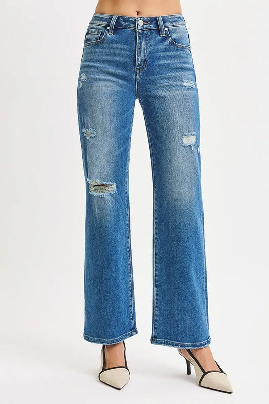 RISEN Full Size High Rise Ankle Straight Front Body Distressed Jeans Plus Size - Tigbul's Variety Fashion Shop