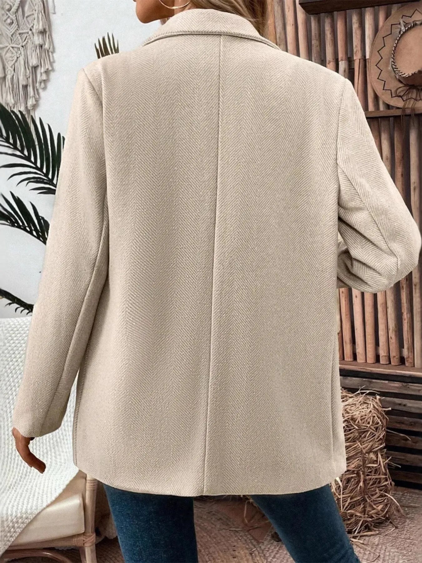 Lapel Collar Long Sleeve Blazer - Tigbul's Variety Fashion Shop