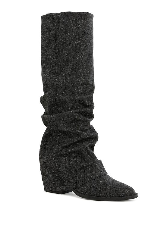 Capella Fold-Over Slouchy Denim Boot - Tigbul's Variety Fashion Shop