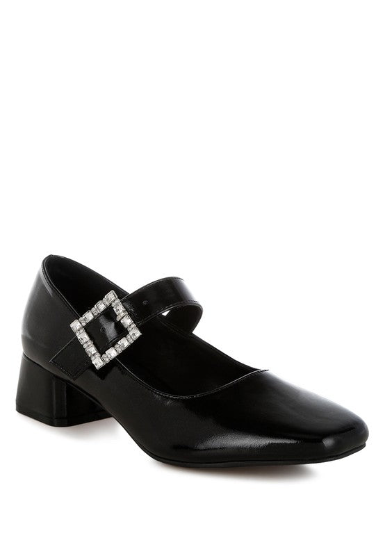 Abeba Diamante Brooch Metallic Mary Jane Pumps - Tigbul's Variety Fashion Shop