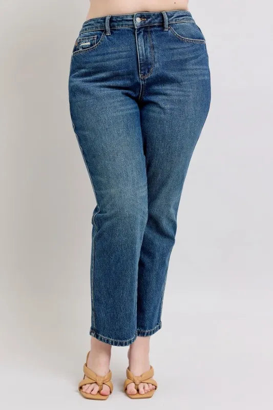 Judy Blue Full Size High Waisted Rigid Magic Non-destroy Straight Leg Jeans Plus Size - Tigbul's Variety Fashion Shop