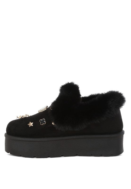 Zeta Charm Detail Slip On Snow Boots - Tigbul's Variety Fashion Shop