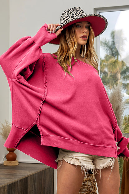 BiBi Washed French Terry Slit Sweatshirt - Tigbuls Variety Fashion