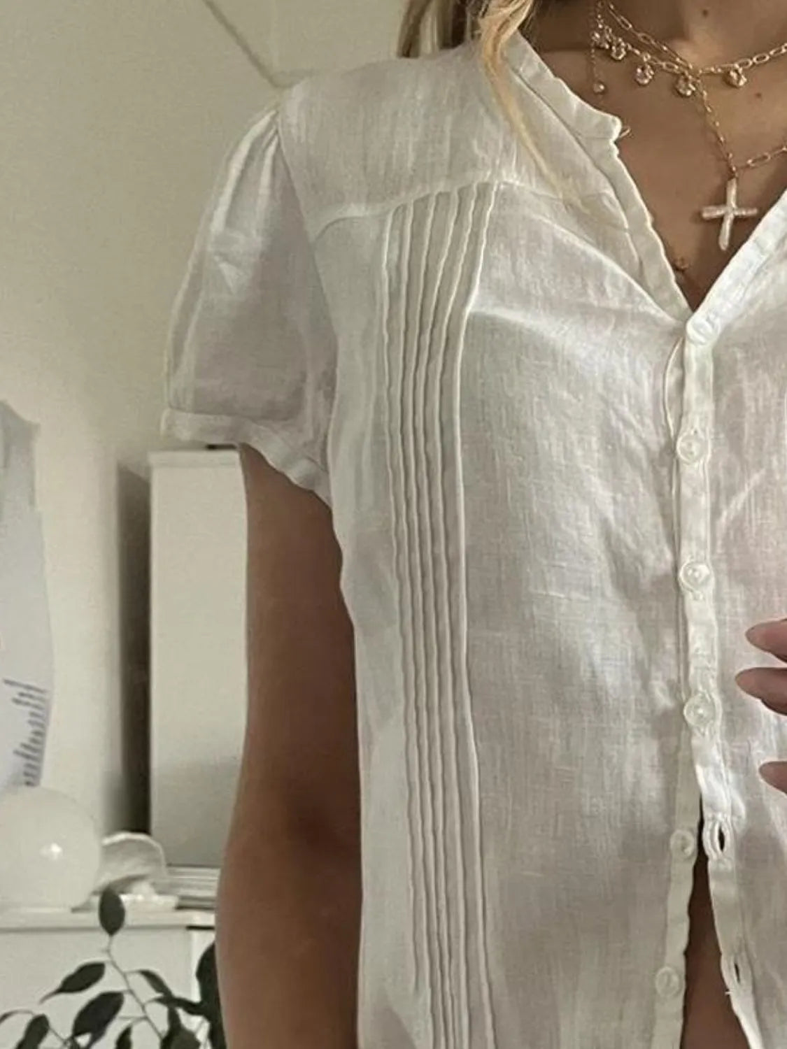 White Button Down Short Sleeve Shirt - Tigbul's Variety Fashion Shop