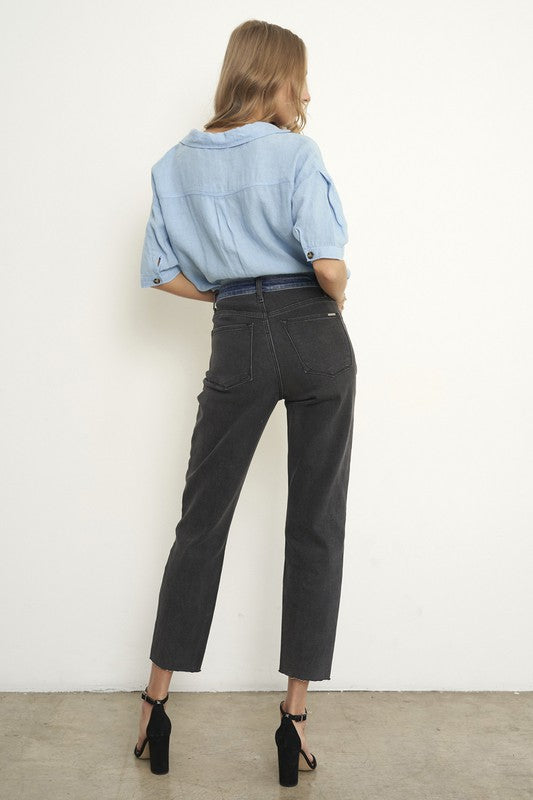 High Waist Black Denim Combo Jeans - Tigbul's Variety Fashion Shop