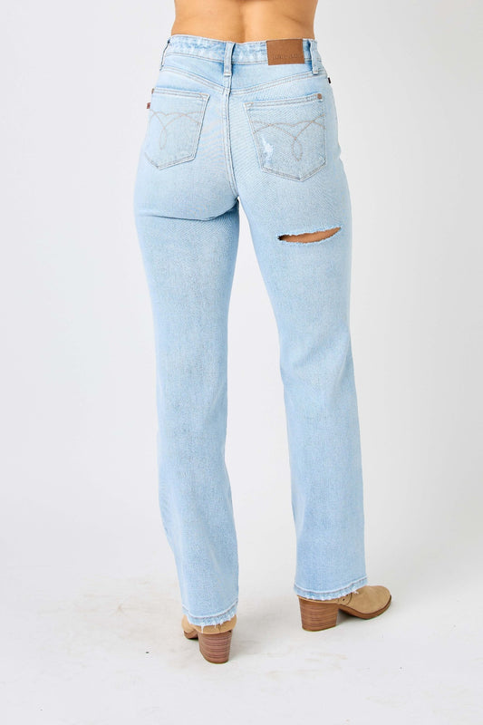Judy Blue Full Size High Waist Distressed Straight Jeans - Tigbul's Variety Fashion Shop