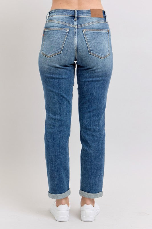 Judy Blue Full Size Mid Rise Skinny Cuff Jeans with Pockets Plus Size - Tigbul's Variety Fashion Shop