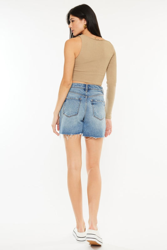 Kancan Full Size Raw Hem High Waist Denim Shorts - Tigbul's Variety Fashion Shop