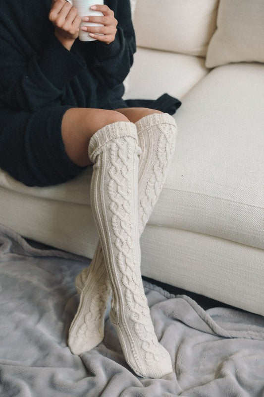 Knee High Cable Knit Socks - Tigbul's Variety Fashion Shop