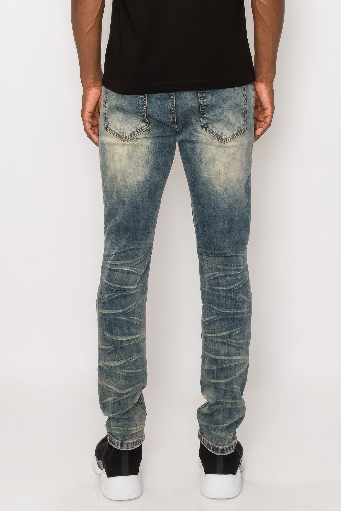 Men Creased Biker Denim Jeans - Tigbul's Variety Fashion Shop