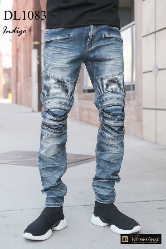 Men's Creased Biker Denim Jeans - Tigbul's Variety Fashion Shop