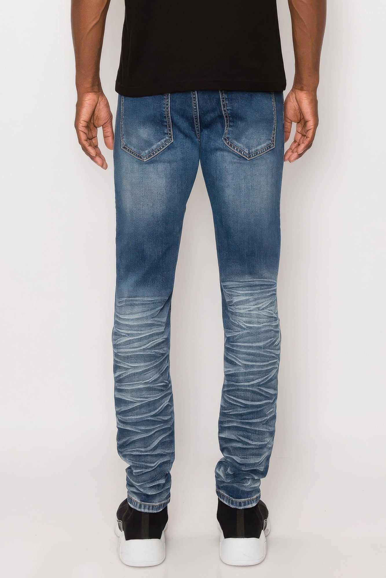 Men's Creased Biker Denim Jeans - Tigbul's Variety Fashion Shop