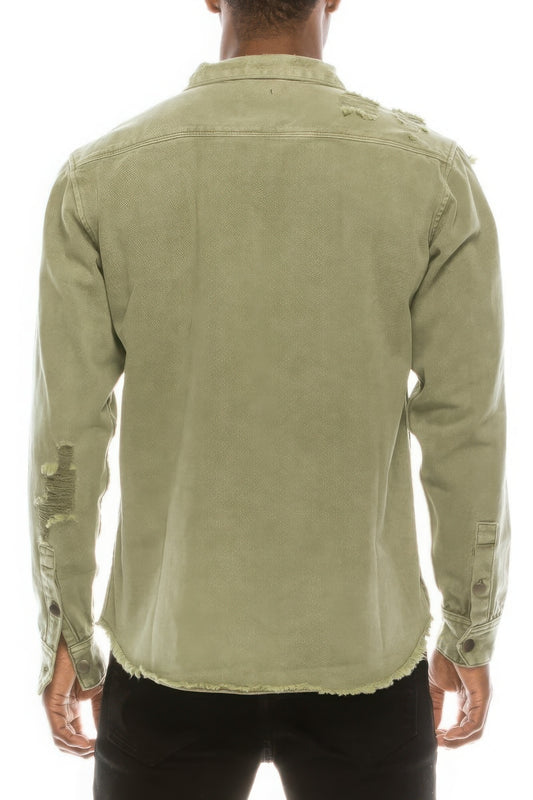 Men's Ripped Denim Overshirt - Tigbul's Variety Fashion Shop