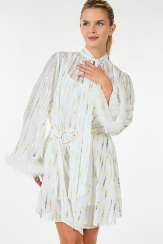 Metallic Print Short Dress - Tigbul's Variety Fashion Shop