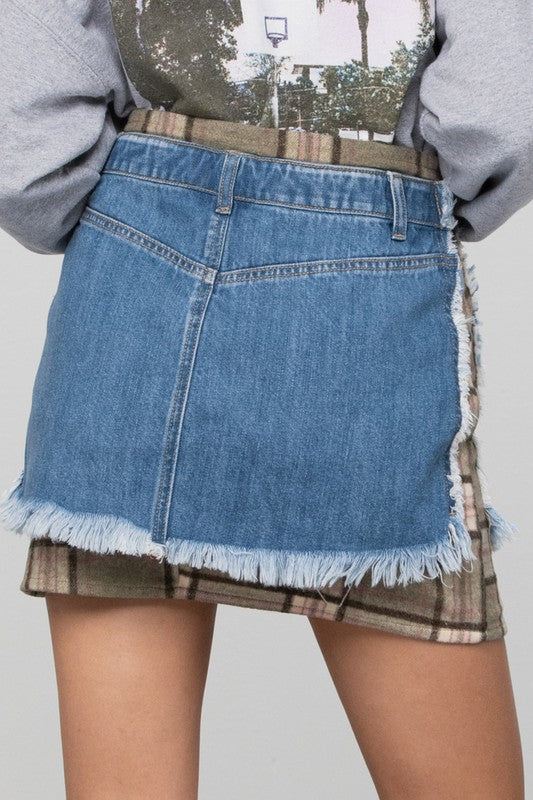 PLAID CHECKER DENIM MINI SKIRT - Tigbul's Variety Fashion Shop