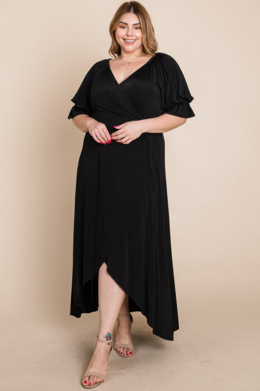 Plus Size Solid Venezia Faux Wrap Maxi Dress - Tigbul's Variety Fashion Shop