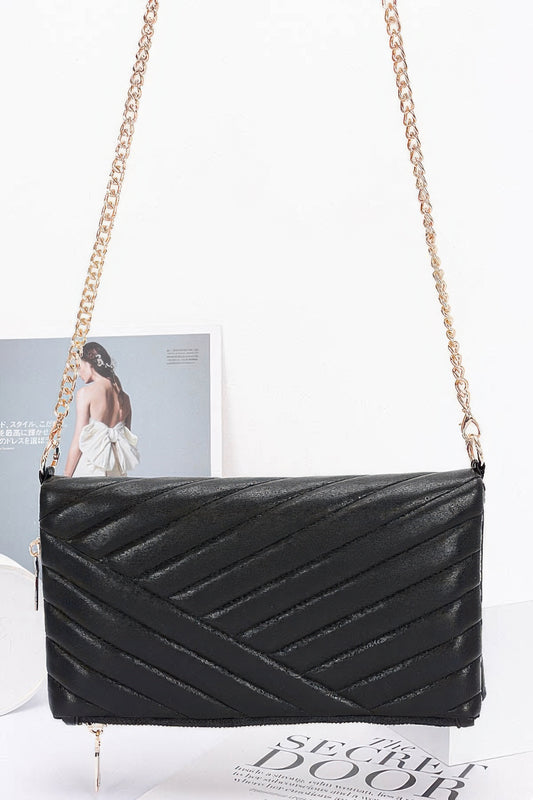 Quilted Faux Leather Half Folded Cltuch - Tigbul's Variety Fashion Shop