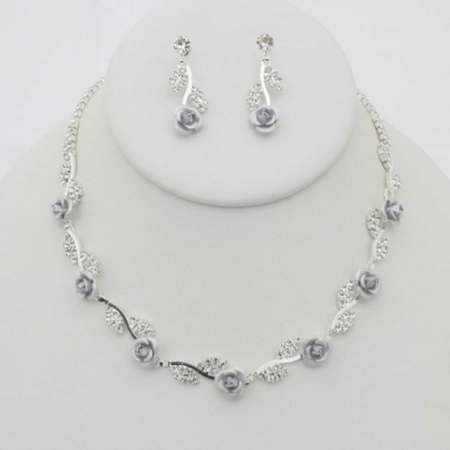 Rhinestone Rose Necklace Earring Set - Tigbul's Variety Fashion Shop