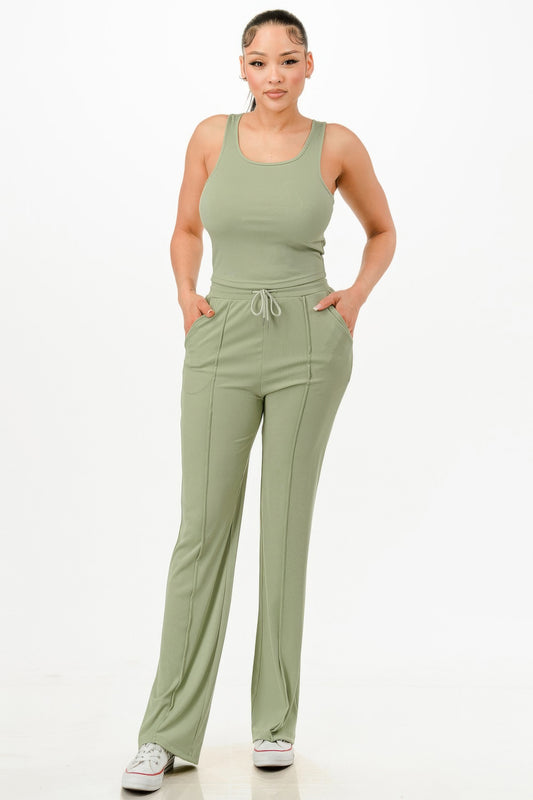 Ribbed Tank Top And Pant Set - Tigbul's Variety Fashion Shop