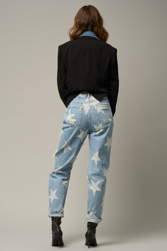 Star Print Slouch Jeans - Tigbul's Variety Fashion Shop