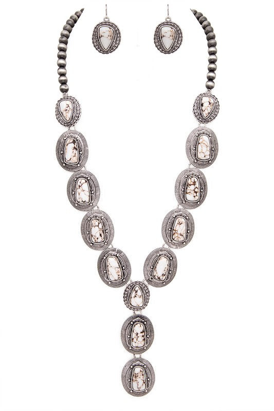 Stone Link Western Statement Necklace Set - Tigbul's Variety Fashion Shop