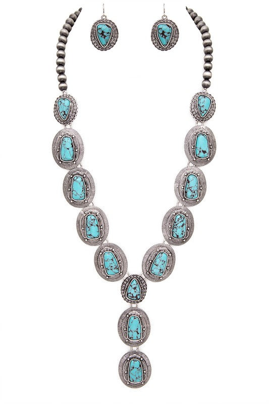 Stone Link Western Statement Necklace Set - Tigbul's Variety Fashion Shop