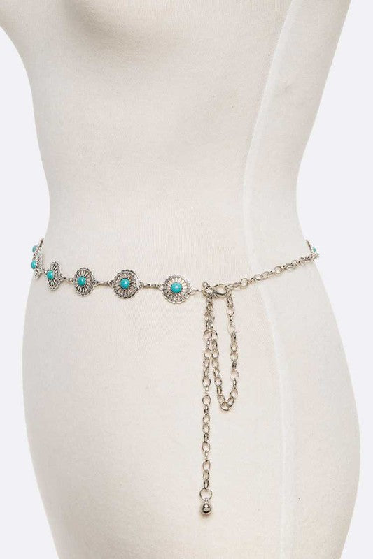 Turquoise Round Concho Chain Belt - Tigbul's Variety Fashion Shop