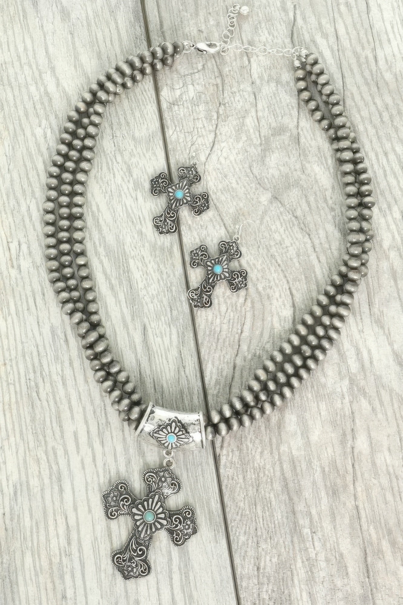 Western Turquoise Cross Necklace Set - Tigbul's Variety Fashion Shop