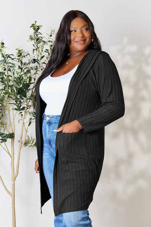 Ribbed Open Front Long Sleeve Cardigan - Tigbuls Variety Fashion