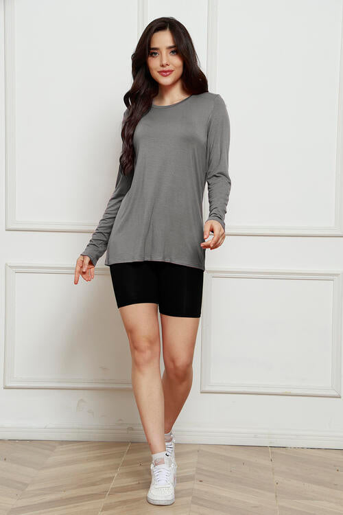 Round Neck Long Sleeve Top - Tigbuls Variety Fashion