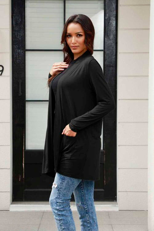 Open Front Long Sleeve Cardigan with Pockets - Tigbuls Variety Fashion