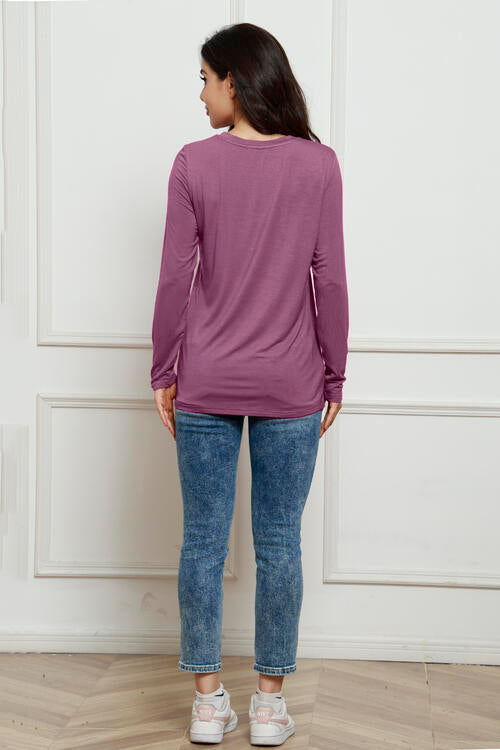 Round Neck Long Sleeve Top - Tigbuls Variety Fashion