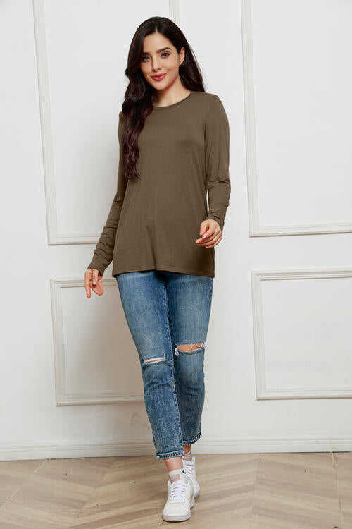 Round Neck Long Sleeve Top - Tigbuls Variety Fashion